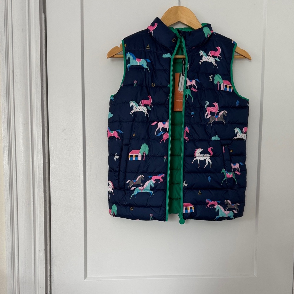 Navy Unicorn Reversible Print Puffer Vest